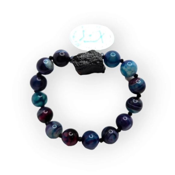 Blue Lace Agate Black Tourmaline bracelet 10 mm - Picture 3 of 5